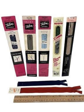 Vintage Zippers Lot of 7 Talon JP Coats Ziplon 7"-9" & Serval 25" Zipper